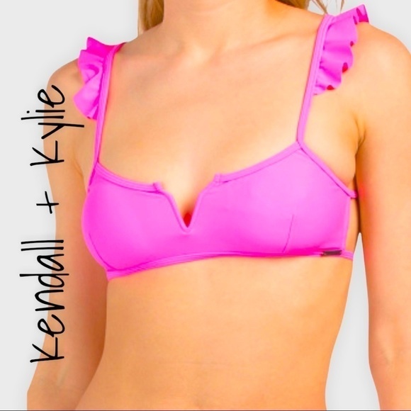 Kendall + Kylie Pink Ruffle Bikini Top. Size XL - Picture 1 of 8